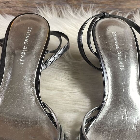Etienne Aigner Peep Toe Strappy Heels Size Sz 7M Silver and Black NWOT Old Stock - Picture 8 of 10